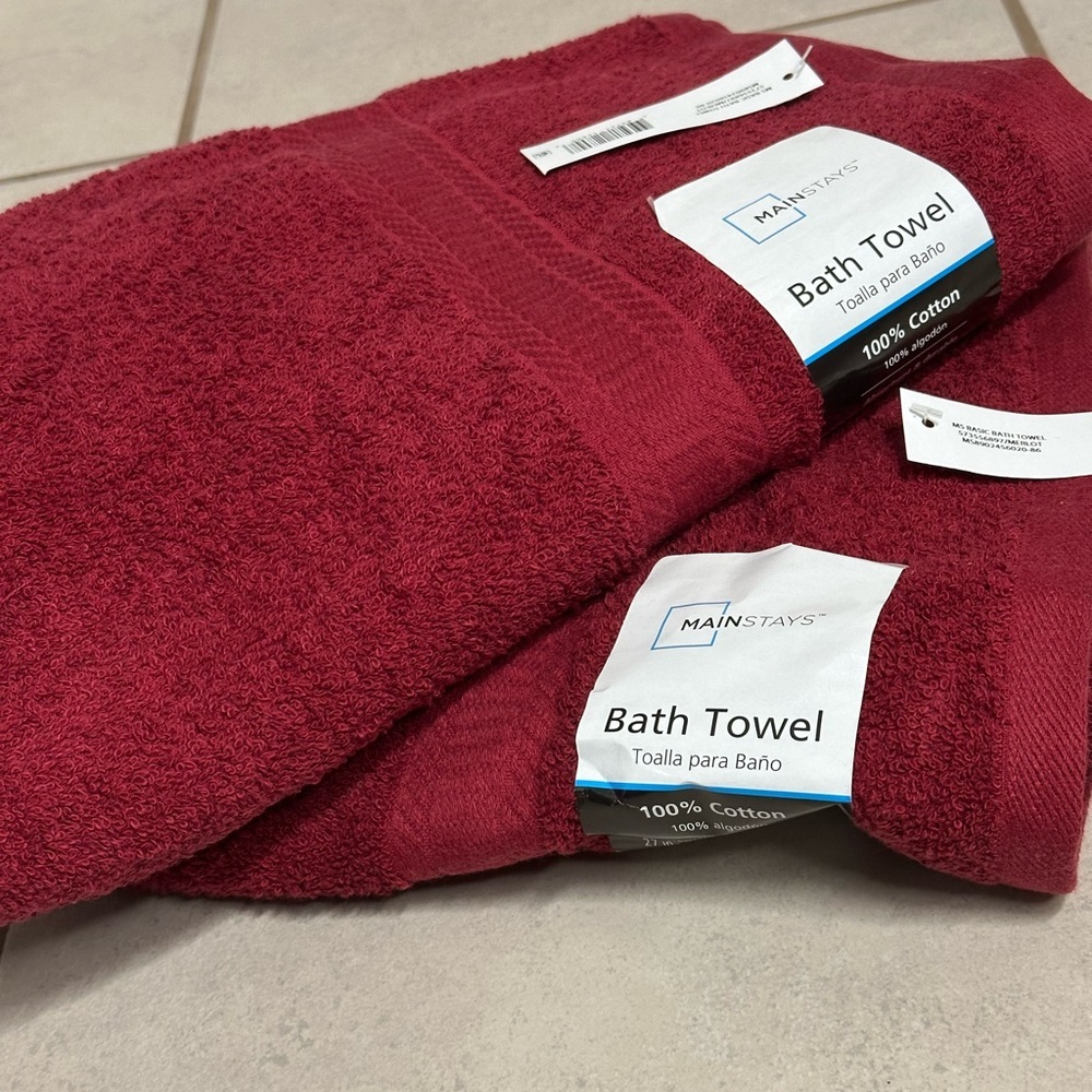 Mainstays‎ Red 2 Bath Towels cotton rich